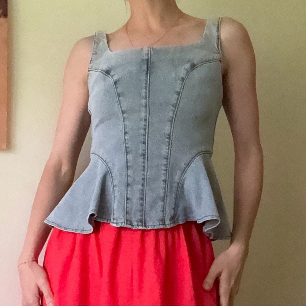 Urban revivo Denim  corset Tank Top - Light Blue, size S , new